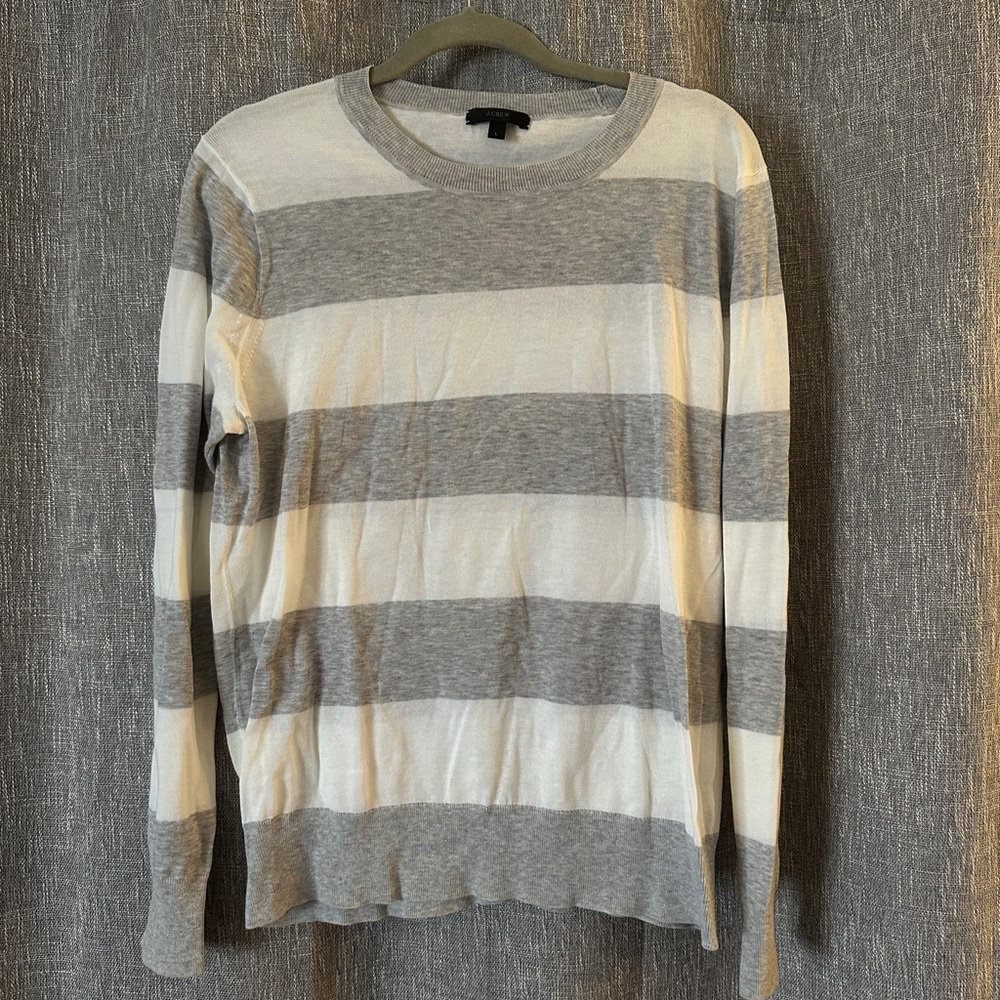 Gray and White Striped Sweater